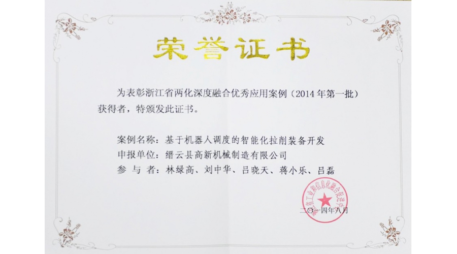 浙江省兩(liǎng)化深度融合優秀應用案例